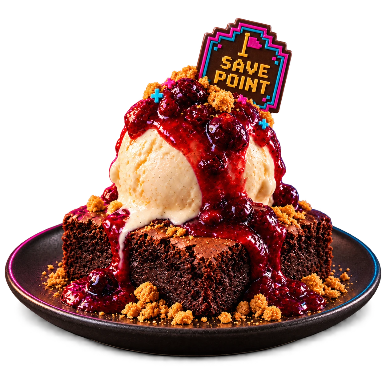 Sobremesa Save Point com brownie e sorvete